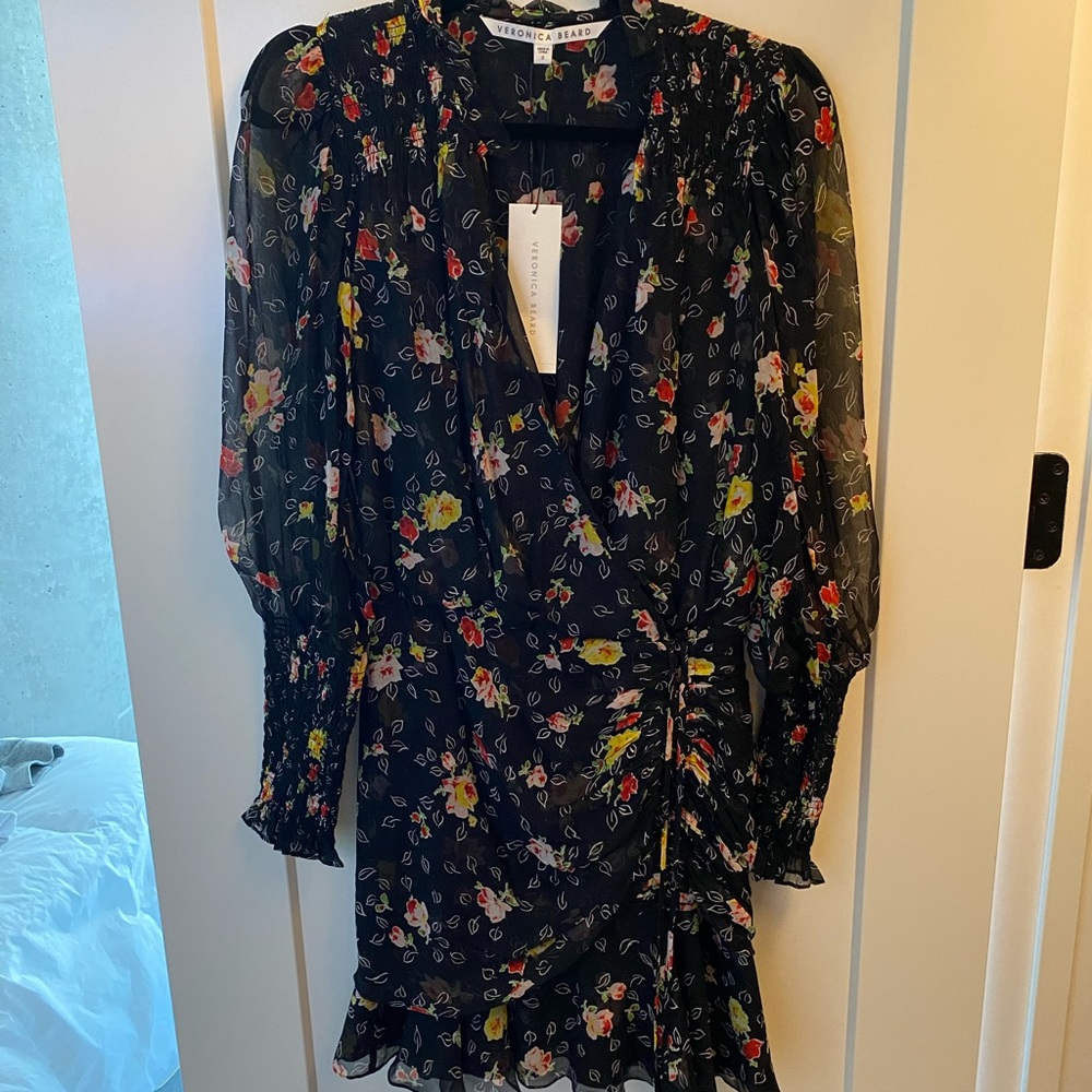 Veronica Beard black rouched mini dress